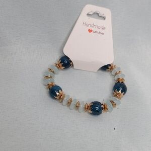Artisan Blue and Gold Beaded Bracelet